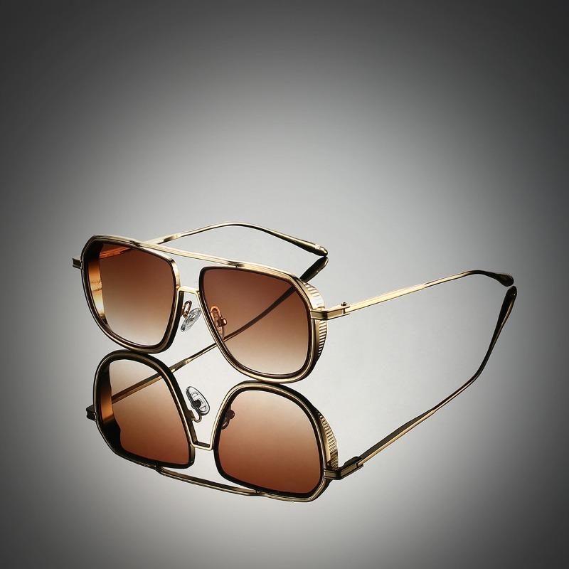 Non-polarized Fashion Steam Punk Double Girder Sunglasses Men Women Metal Square High Definition Driving Eyeglasses