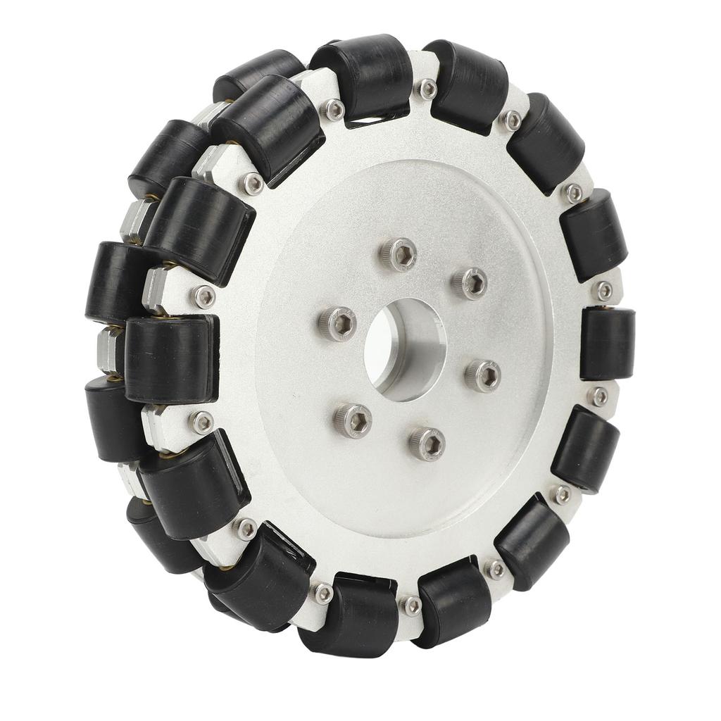 152mm Omni Wheel Rubber Aluminum Alloy 360 Degree Rotation Double Row Wheel for Mobile Robot Upgrade Black and Silver
