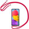 Protective Case - BOOLING - for Samsung Galaxy M13 - Transparent - Flexible - Shockproof with Red Lanyard