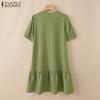 ZANZEA Женское повседневное платье с круглым вырезом, однотонное летнее платье с коротким рукавом