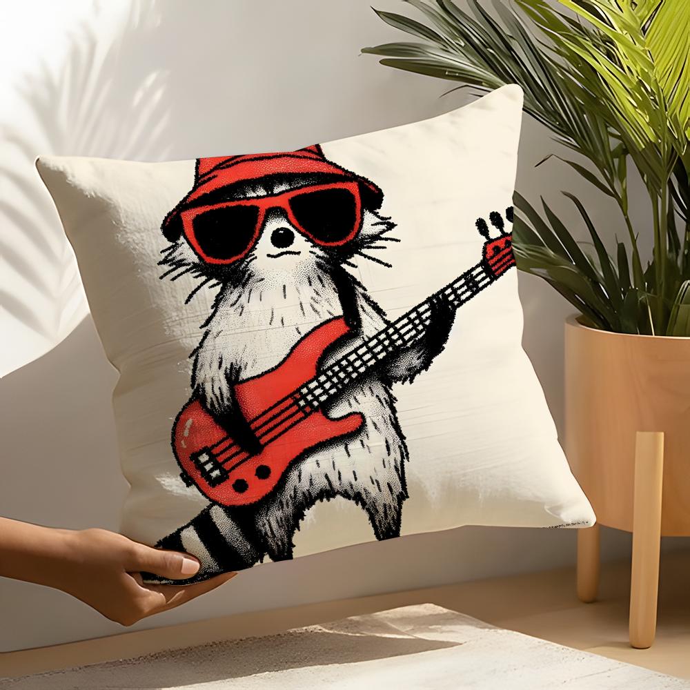 Funny animal guitar playing patterns Linen Cushion Covers For Decorative Sofa Home Pillows Case Car Chair Pillows Cases