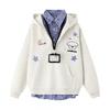 Winter Vintage Dog Embroidery Plaid Mock Two Piece Loose Polo Sweatshirt Men Women