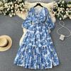 Retro Spring and Summer Lantern Sleeve Princess Floral Dress