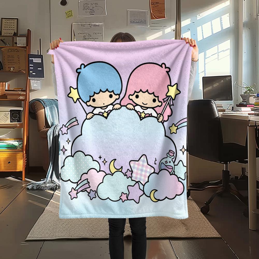 1 шт. Фланелевое одеяло с принтом Little Twin Stars, Высококачественное, Для всех сезонов, Декор для дома, Тепло и уют, Идеально для рождественских подарков