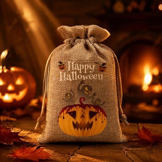 Стильные ручной работы Party Bags 2 шт. Хэллоуин Тыква на завязках для конфет и угощений, Ретро джутовые фестивальные сумки, Мешки для угощений на Хэллоуин, Портативные Goodie