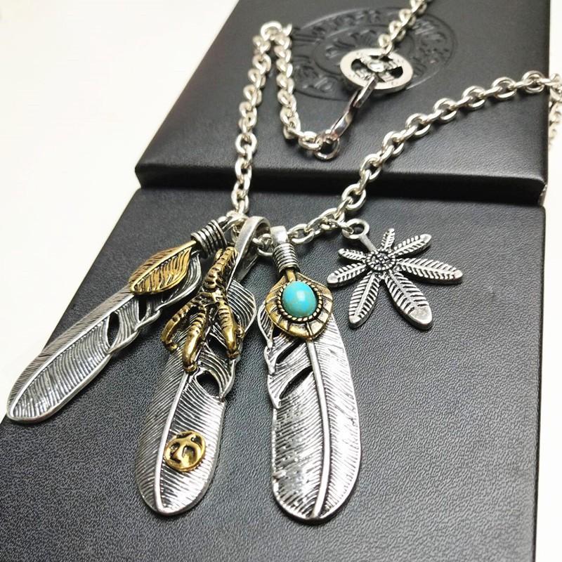 Feather Pendant Necklace Men Women Alloy Cross Chain Boho Chic Vintage Style Adjustable Length 51-80cm