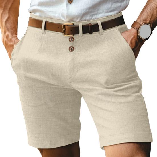 Men Shorts Mid-rise Buttons Zipper Fly Solid Color Shorts with Pockets Straight Leg Summer Casual Shorts Daily Wear