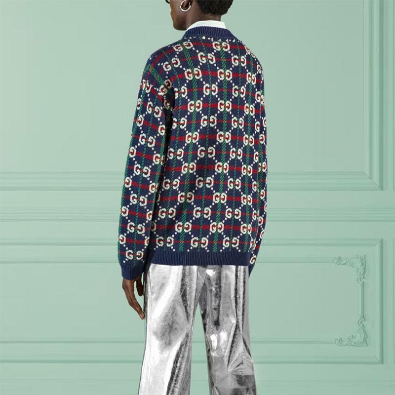 GUCCI Sweaters Men's Blue V-neck Moderate 716334-XKCOZ-4804