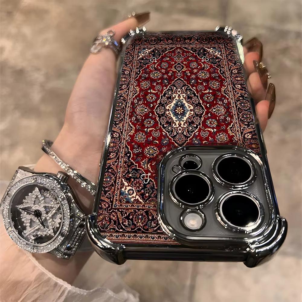 Персидский ковер Цветочный узор Покрытие Чехол для телефона Для iPhone 17 Air 16e 15 14 13 12 11 Pro Max Plus Mini SE Защита от падения Подушка безопасности