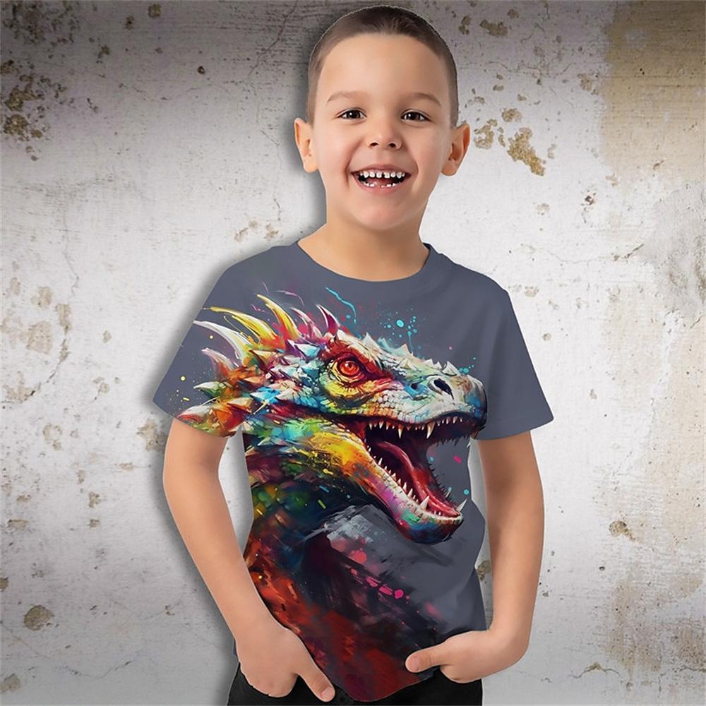 Динозавр 3D Печатный Смешной Футболка Дети Мальчики Девочки Мультфильм Повседневные Футболки Дети Подарочные Футболки На День Рождения Детская Одежда Лето