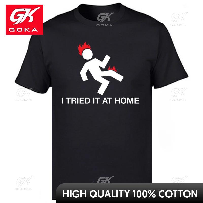I Tried It At Home Cotton Fabric Tops Shirts for Unisex Normal Top Tshirts New Arrival ONeck TShirt Short Sleeve