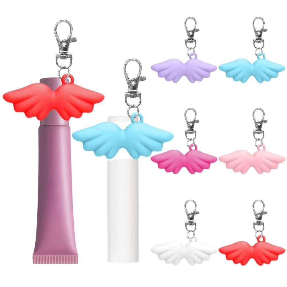 Silicone Lip Balm Holder with Keyring Portable Keychain Lip Gloss Cap Angel Flexible Lipgloss Sleeve for Summer Fridays
