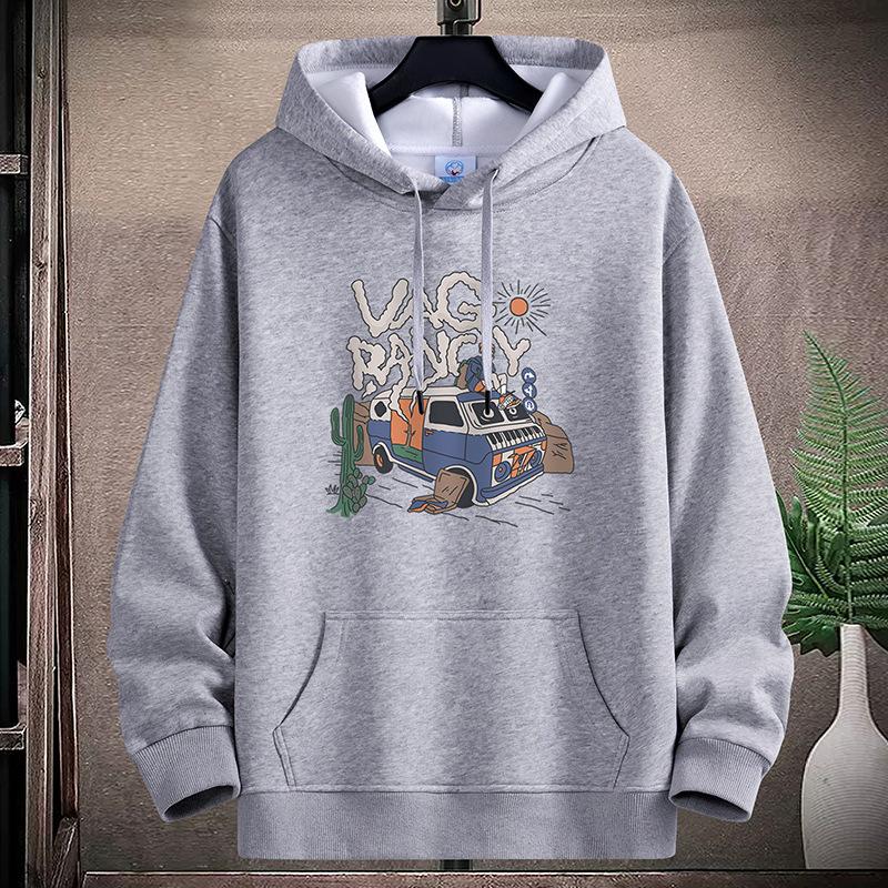 Wagon Pattern Large Size Men Fleece Hoodie Loose Hooded Sportshirt Boys Pullovers