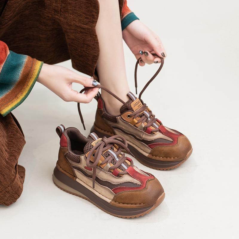 Summer new top layer cowhide retro comfortable commuting casual sports style front lace up women's shoes