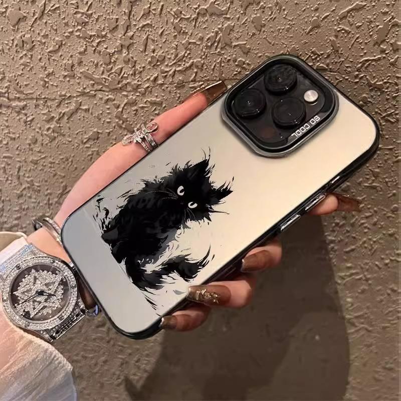 Милый маленький черный кот для чехла мобильного телефона iPhone 16 Pro Apple 15 простой стиль 14 противоударный 13/12/11 новый X