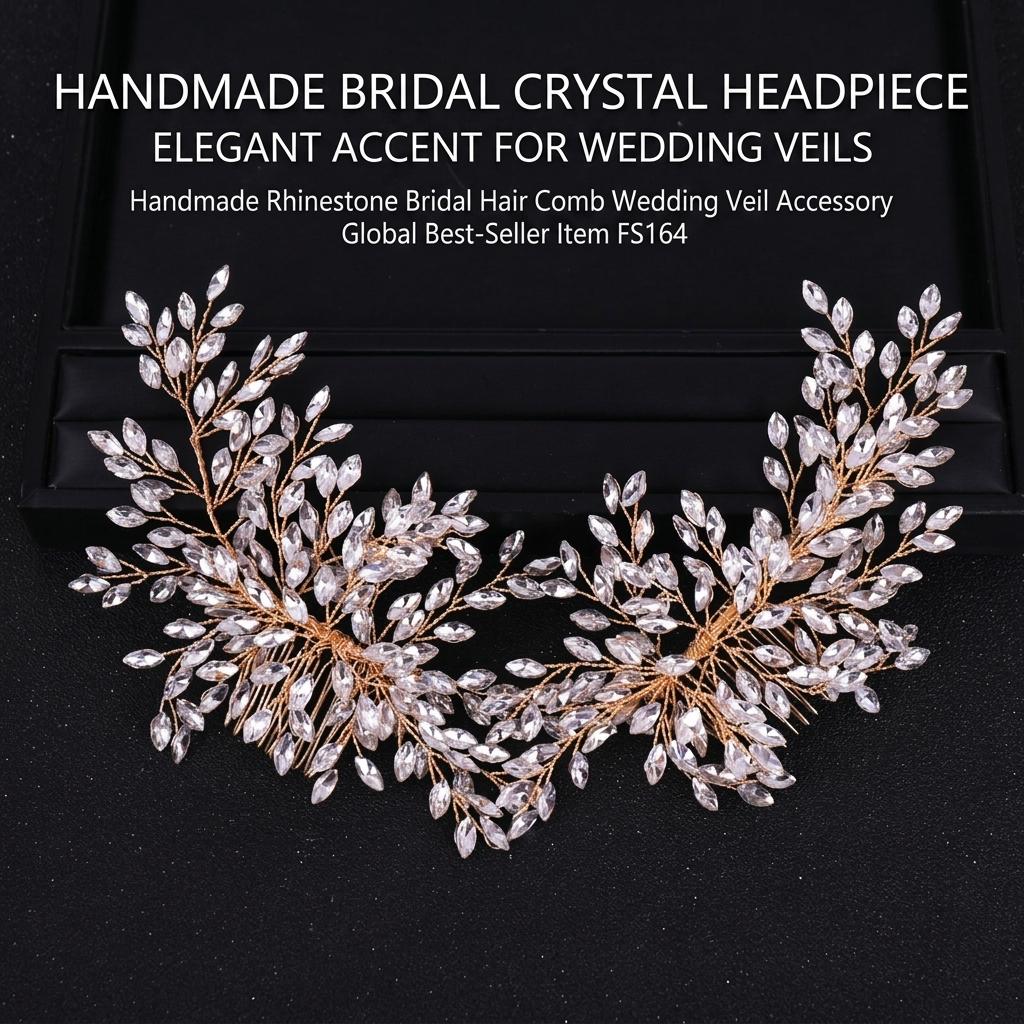 Bridal Hair Comb with Rhinestones for Wedding Veil Accessories Durable Alloy Base Crystal Embellishment Lightweight Design