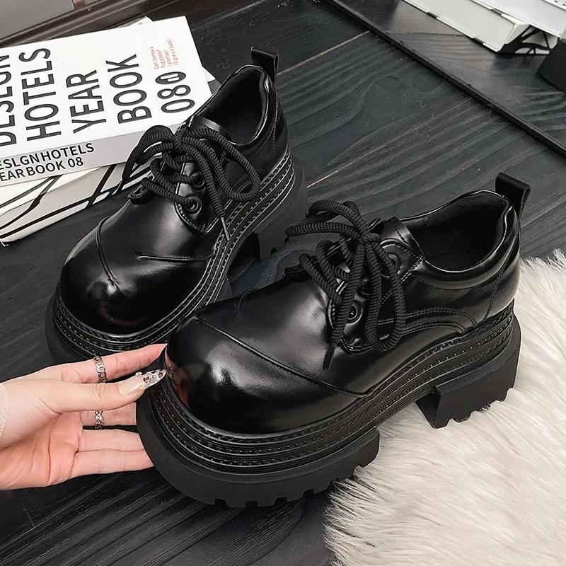 Женские туфли Мэри Джейн Модные туфли на шнуровке Платформенные туфли-лодочки 7,5 см Элегантные туфли на толстом каблуке Ретро Британский стиль Лоферы Платформенные туфли