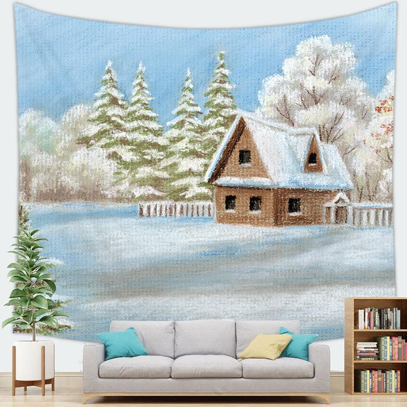 Рождественский снежный пейзаж Зимняя уличная серия Гобелен Настенный Гобелен