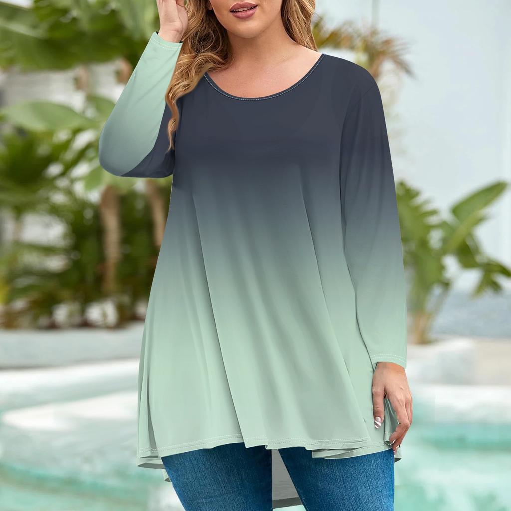 Women's Fashion Large Size Round Neck Long Sleeve Casual Print Loose Pullover Top