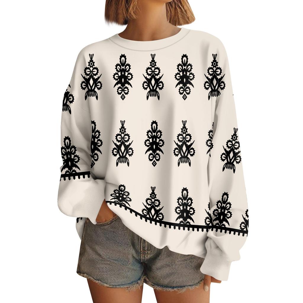 Женские топы Женский свитшот с длинным рукавом Повседневный с круглым вырезом Свободного кроя Пуловер Флисовые топы