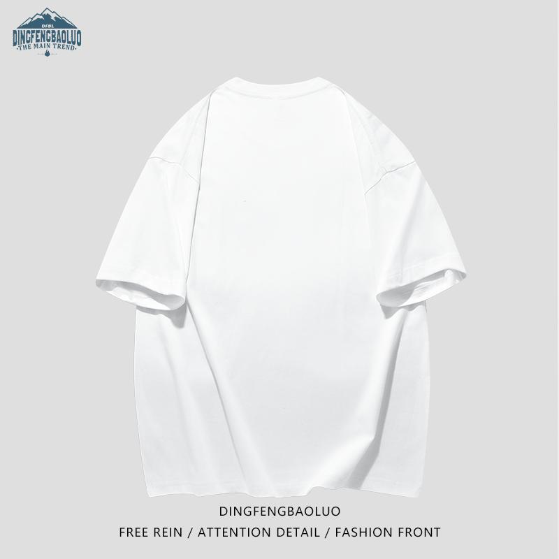 Dingfengbaoluo Pure Cotton Short-Sleeve Men's Summer Casual Letter Print T-Shirt, Round Neck, Foam Crafted Couple Top DF013 Black XL