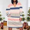 Women Plus Size V Neck Long Sleeve Printed Fitted Straight Hem Dress