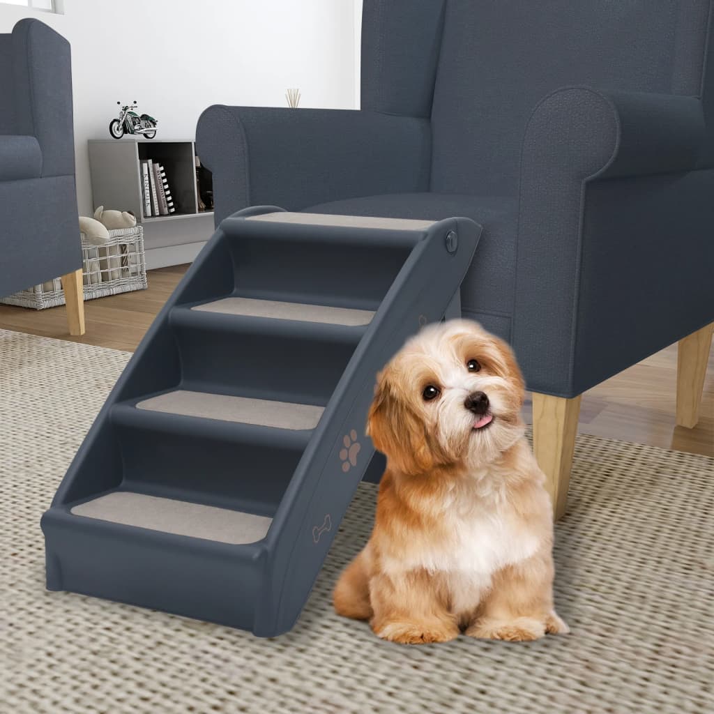 4 Step Foldable Dog Stairs Dark Gray