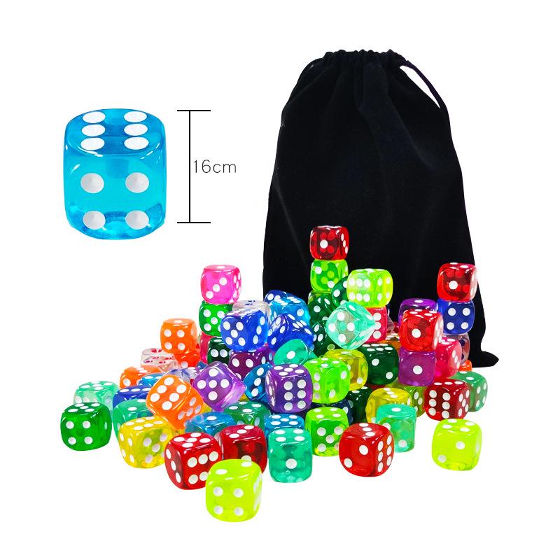 Colorful 16mm Transparent Rounded Dice with Crystal Pips for KTV Bars