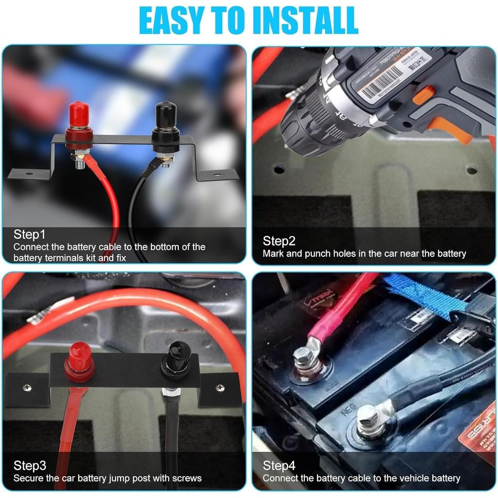 Battery Jump Post Kit, Waterproof Remote Charging Post, Remote Battery Jumper Terminals Relocation Kit, for UTV ATV Car Trucks RV Tractor Boat
