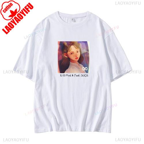 Iu Eight Anime Style Cartoon Graphic Unisex Tshirt Kpop Idol Vintage Oversized Streetwear Loose Fit Tee