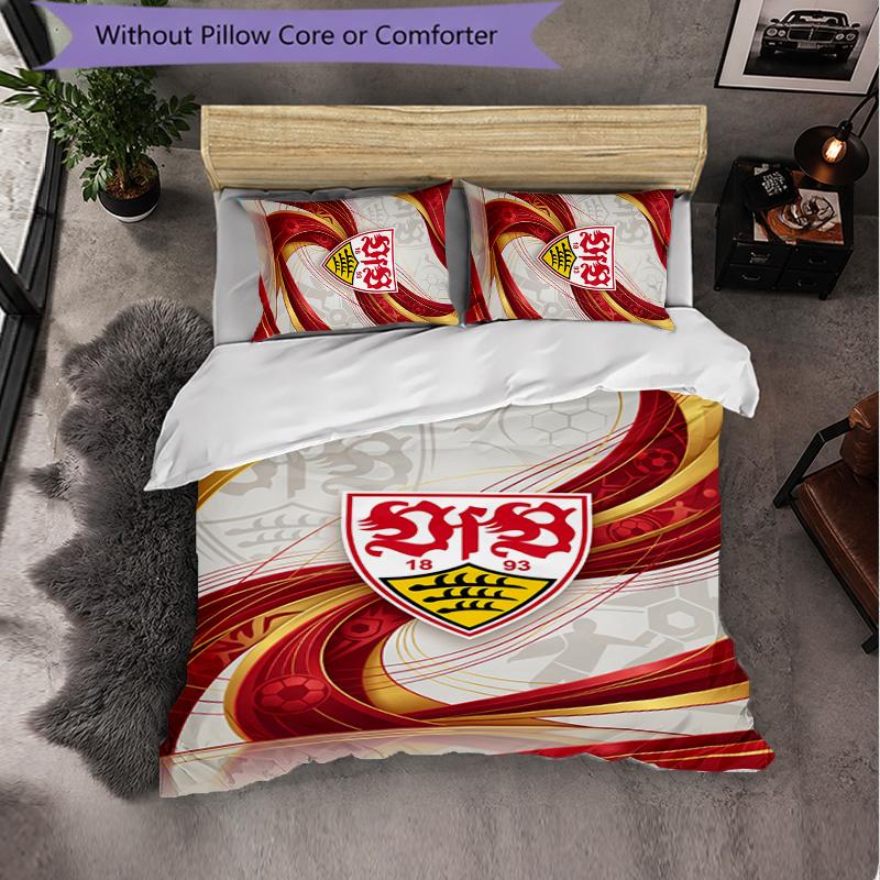 VfB Stuttgart Football 3 Piece Bedding Set Soft Duvet Cover Set with Pillowcases Printed Bedroom Decor Set for Home