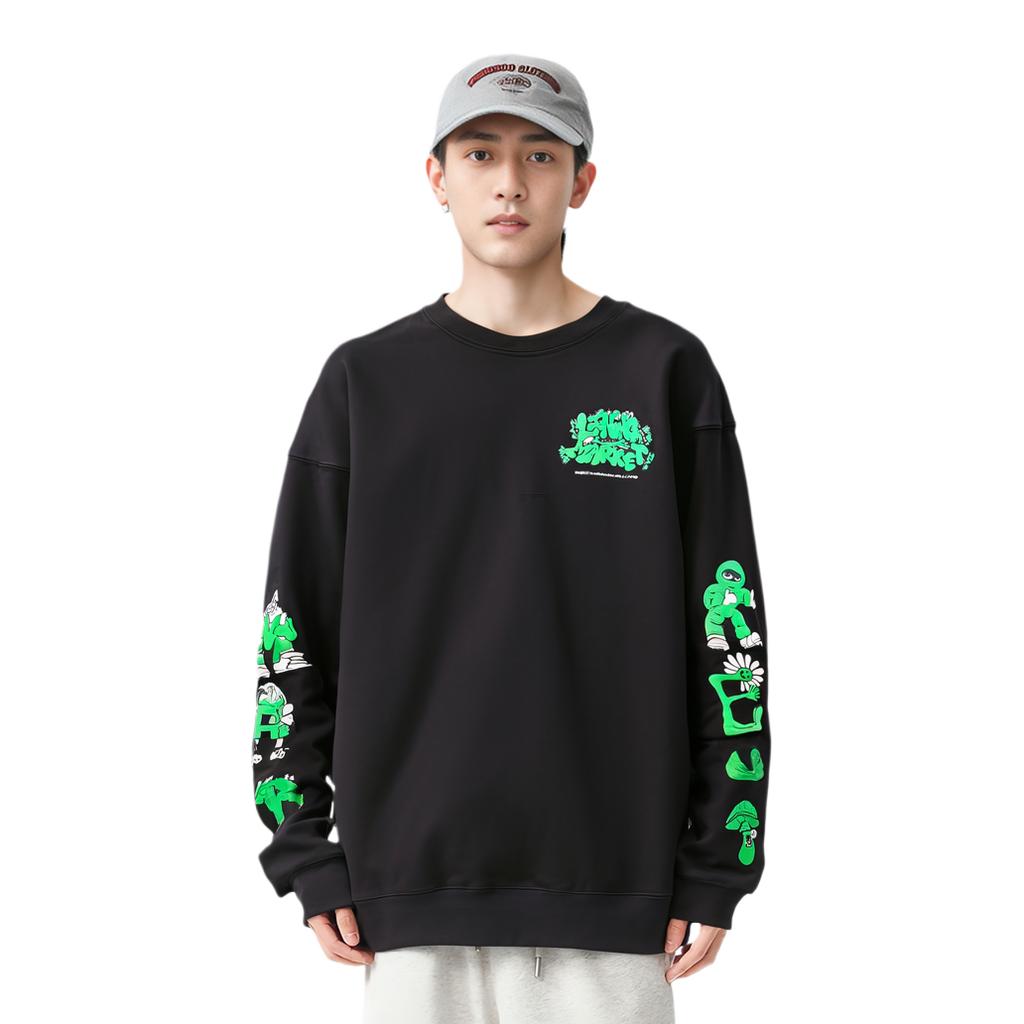 Li Ning X Market Collaboration Series FW23 мультяшный принт свободный круглый вырез свитер толстовка унисекс толстовка черный AWDT715-1