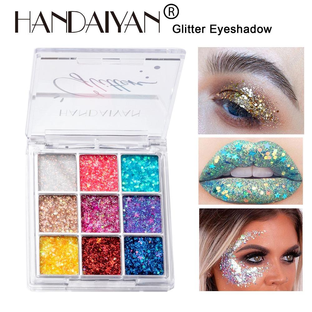 HANDAIYAN Nine -color Sequins Eye Shadow Shiny Glittering Shadow Plate European and American Colorful Stage Makeup Nine Palace Grid Makeup Disks