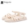 Модные летние сандалии с перекрестными ремешками, женские гладиаторские туфли, студенческие сандалии на платформе-маффине, женские шлепанцы с ремешком на пряжке, кожаные сандалии