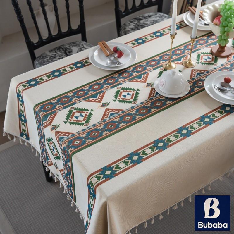 American Style Plaid Tablecloth Vintage Tassel Table Cover Living Room Rectangle Dining Cloth