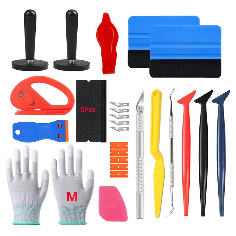 20Pcs Automotive Film Application Tools Plastic Scraper Felt Squeegee Car Magnet Holder Gloves Safety Cutter Micro Squeegee