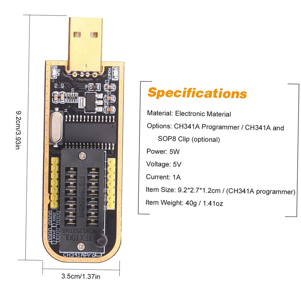 CH341A USB Programmer EEPROM BIOS Flasher Programmable Logic Circuits with SOP8 Flash Clip Suitable for 24 25 Series