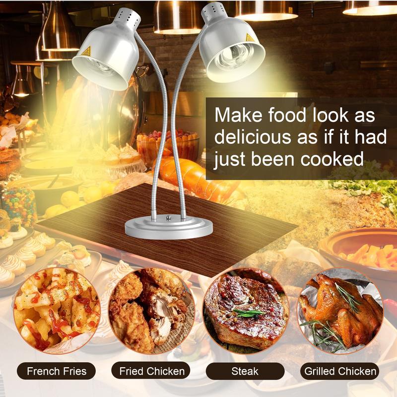 Food Heat Lamp Portable 2-Head Food Warmer Light Freestanding Commercial Electric Catering Food Warmers for Kitchen Restaurant