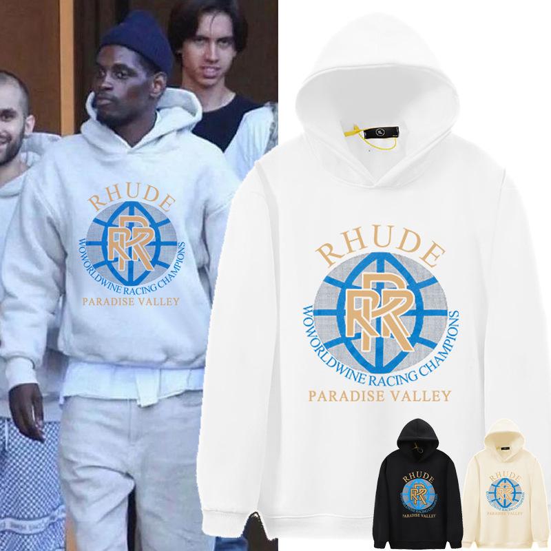 American trendy brand autumn and winter new RHUDE printed hooded fleece hooded sweater, loose coat for men and women