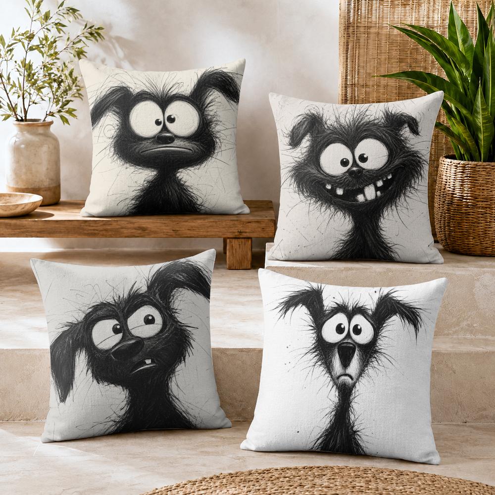 Cute Cartoon Dog Cushion Cover Durable Hypoallergenic Organic Linen Pillow Cover Short Size Washable SkinFriendly