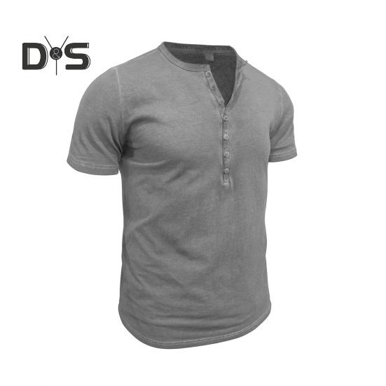 Мужская футболка с воротником Генри, короткий рукав, однотонная футболка с воротником на пуговицах, повседневная футболка-пуловер для спорта, путешествий, офиса