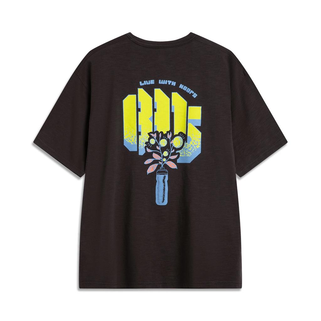Li Ning Bad Five Letter Футболка с круглым вырезом, дышащая, универсальная, свободного кроя, с коротким рукавом, мужская, футболки, черный, шоколадный, AHSV023-2