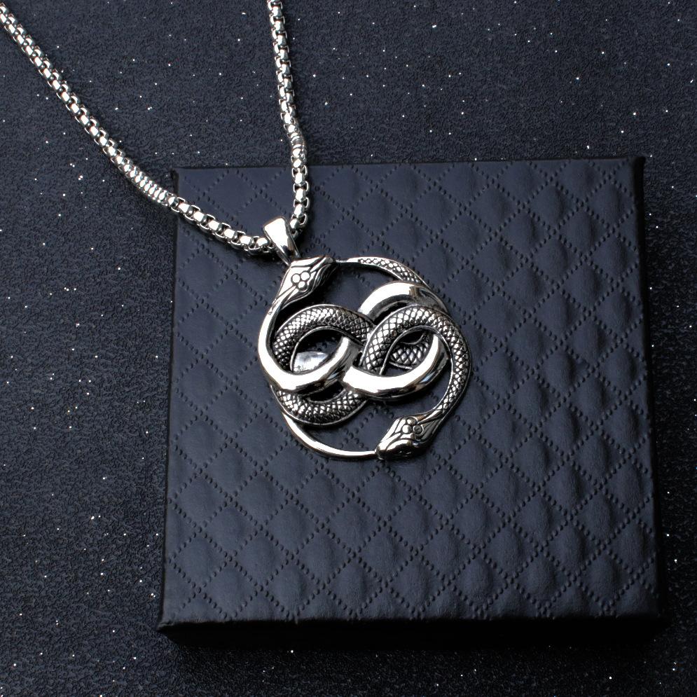 Fashion Titanium Steel Double Snake Pendant Trendy Male Personality Double Snake Wrap Necklace Men