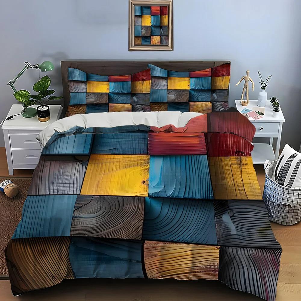 3D Honeycomb Square Gradient Color Print Bedding Set 1 Duvet Cover 1/2 Pillowcases Adult and Kids Bedding Set Luxury