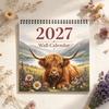 Годовой Планировщик для Планирования 2027 Настенный Календарь с Шотландской Коровой, 12-Месячный Календарь с Пейзажами Фермы, с Ежемесячными Страницами для Домашнего Офиса, Двойная Спиральная Обложка, Плотная Матовая Бумага,