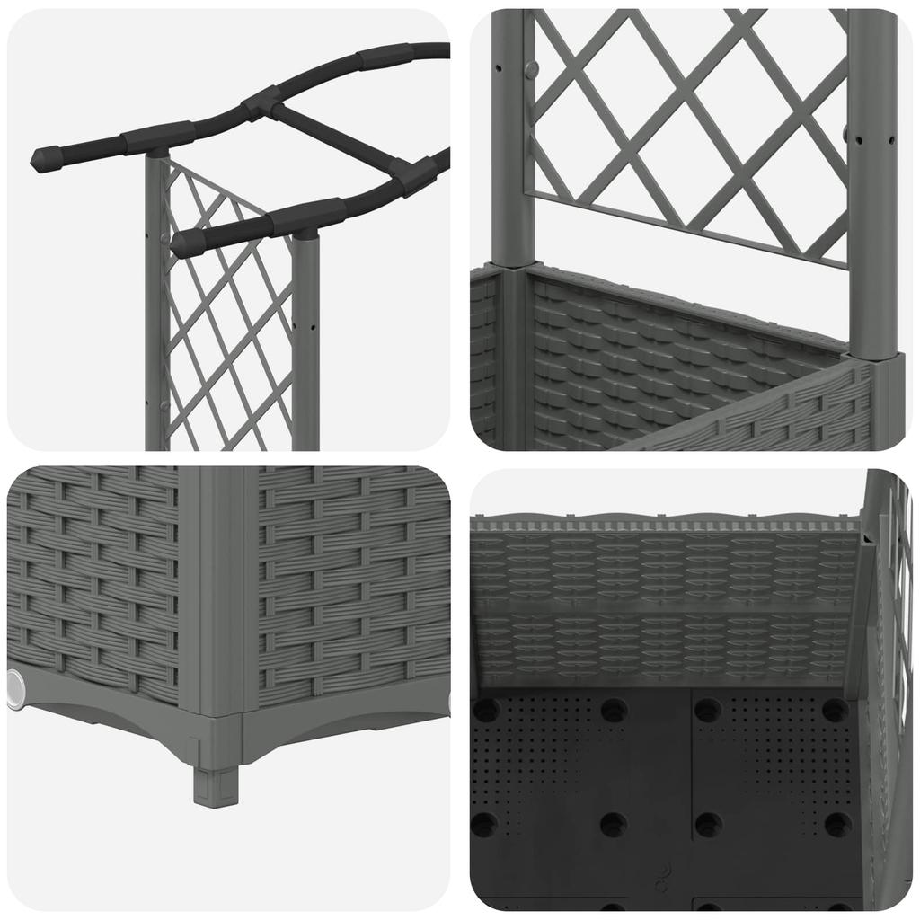 Elevated Planter with Trellis and Hanging Roof Light Grey 204 x 40 x 141 cm PP