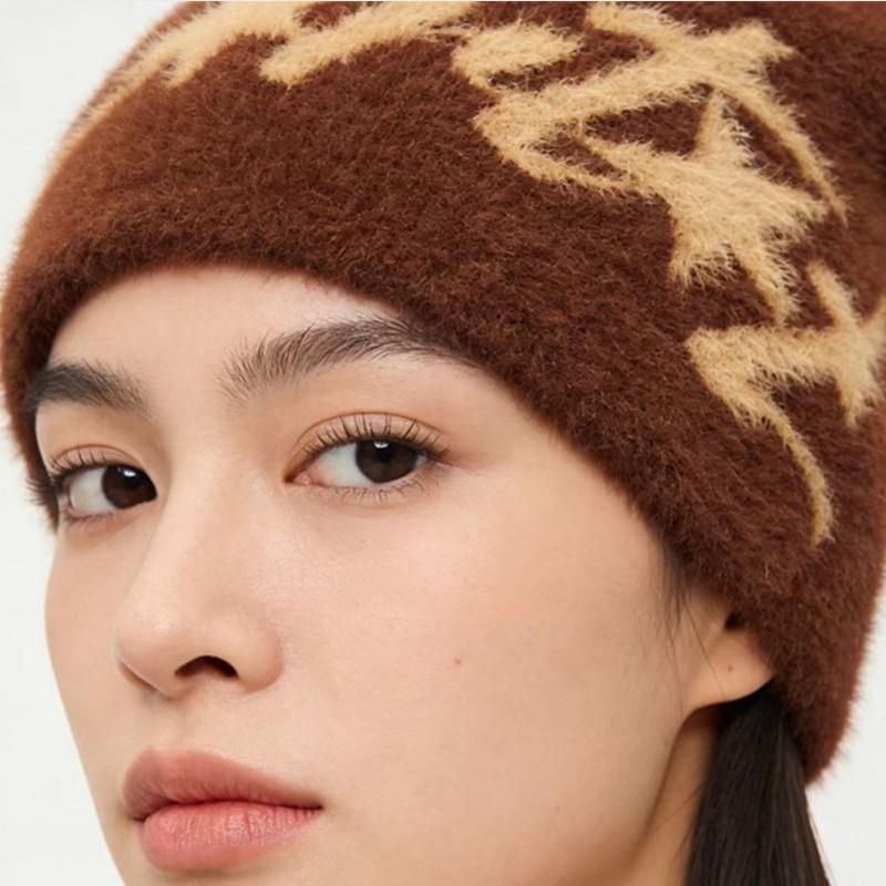 Winter Faux Mink Knit Beanie Unisex Streetwear Warm Jacquard Hat