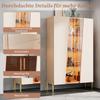LED-Illuminated Glass Cabinet 72 x 40 x 145 cm, with Asymmetrical Tempered Glass Door, 3 Glass Shelves, Metal Handle and Feet, as Display Cabinet