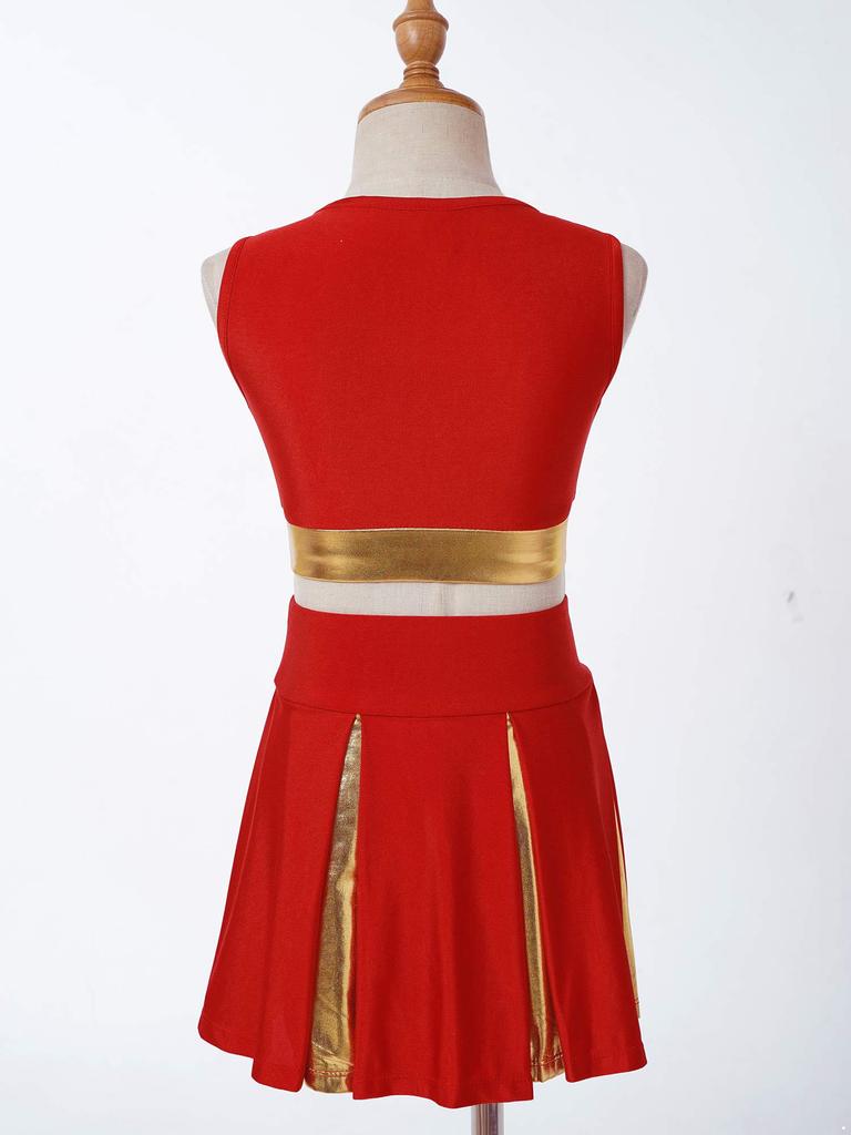 Girls Cheerleading Uniform Letter Print Tank Top with Pleated Skirt Set Cheer Leader Halloween Fancy Dress Costume