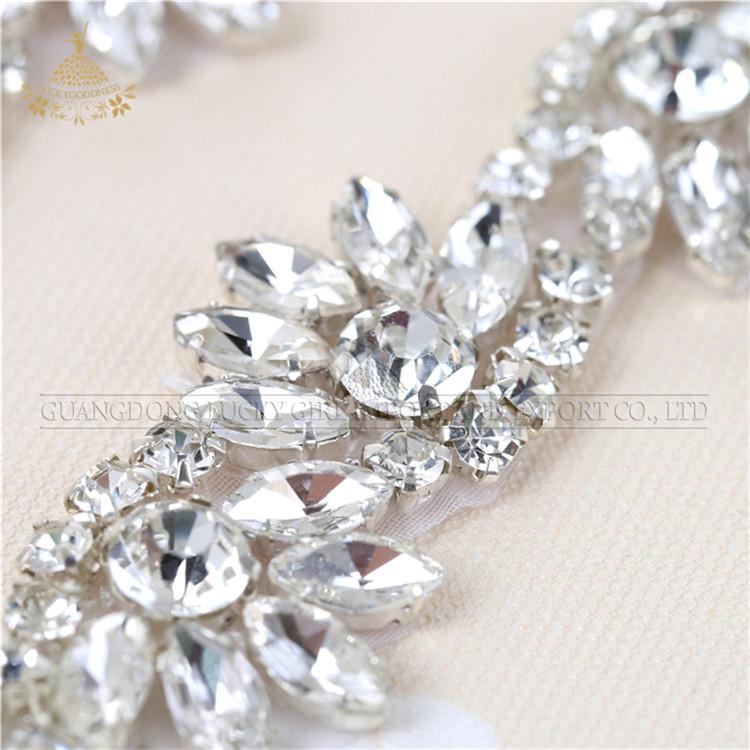 High Quality Fancy Applique Design Sash Shape Beaded Silver Crystal Rhinestone Applique Trims